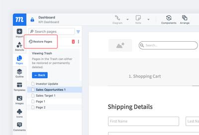 Restore pages and folders option