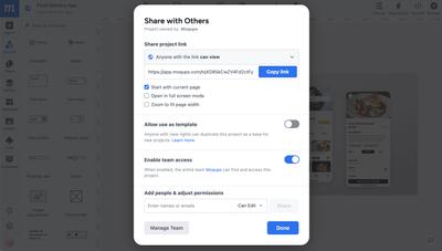 Moqups Sharing modal