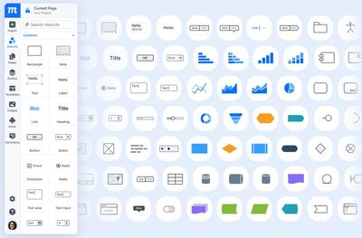 Screenshot of Moqups stencils panel showing built-in UI elements.